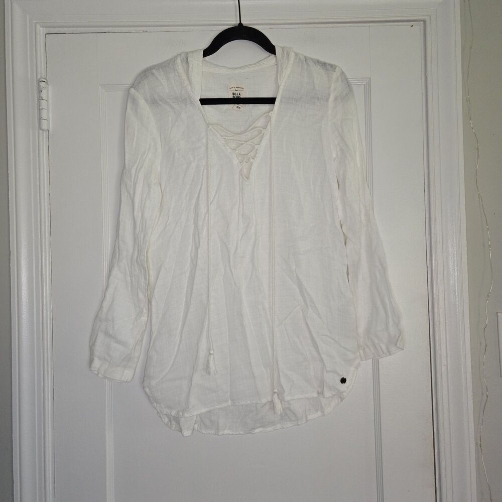 Billabong White Hoodie Womens Small V Neck Drawstring Pullover